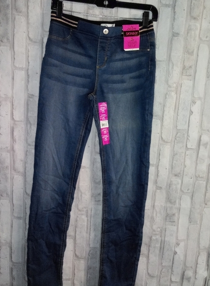 Jordache blue Skinny Jeans with gold stripes elastic waistband - Picture 5 of 11